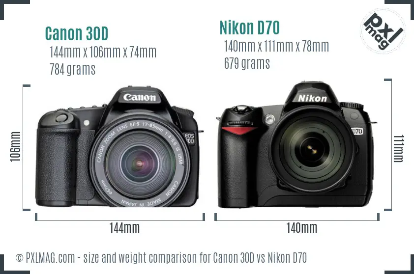 Canon 30D vs Nikon D70 size comparison