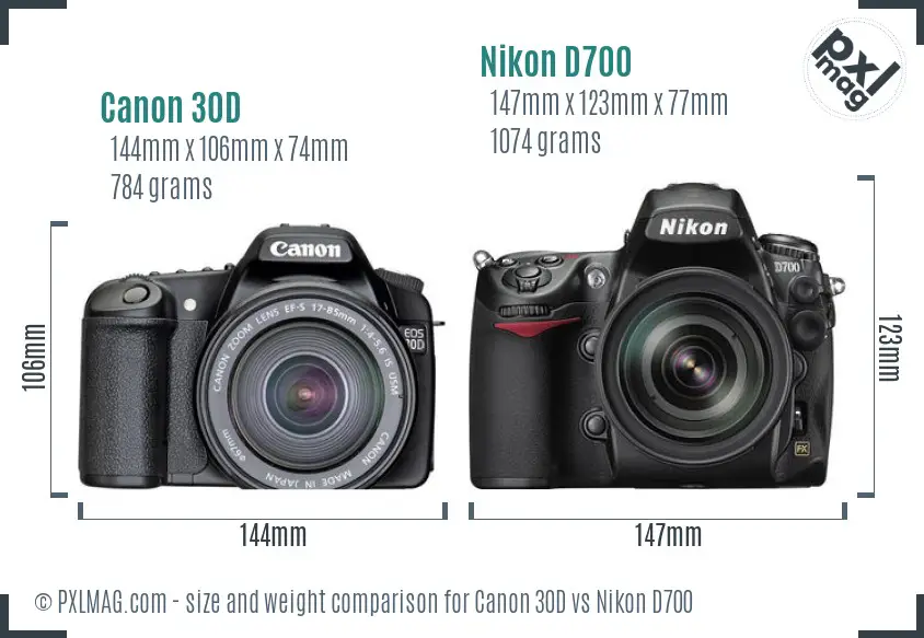 Canon 30D vs Nikon D700 size comparison