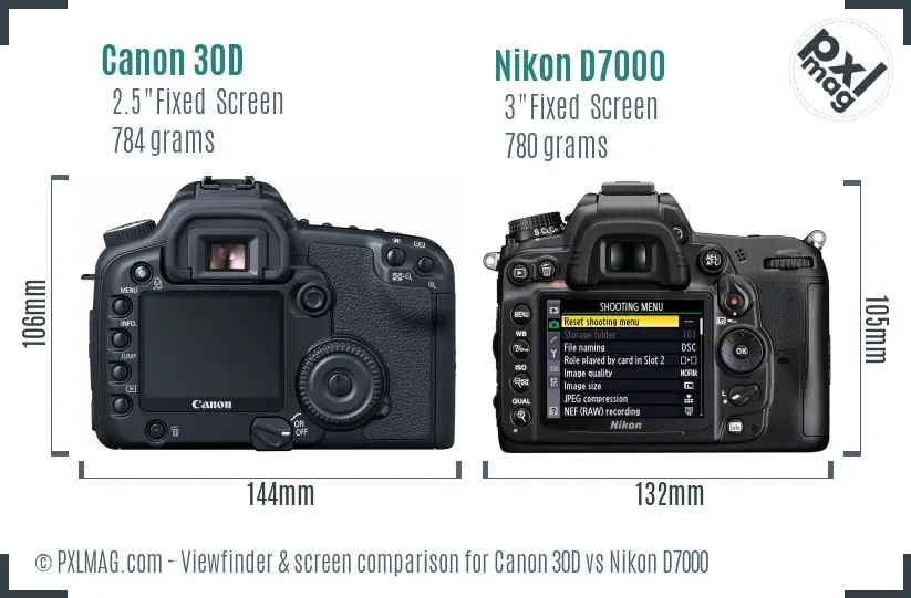 Canon 30D vs Nikon D7000 Screen and Viewfinder comparison