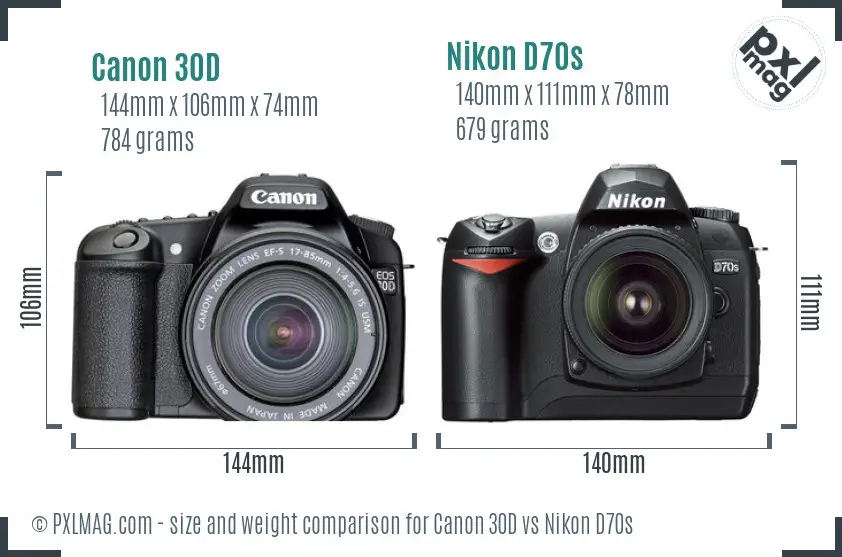 Canon 30D vs Nikon D70s size comparison