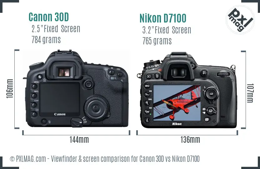 Canon 30D vs Nikon D7100 Screen and Viewfinder comparison