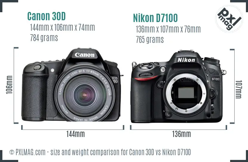 Canon 30D vs Nikon D7100 size comparison