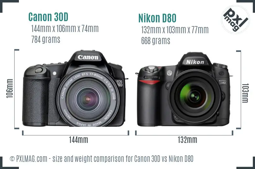 Canon 30D vs Nikon D80 size comparison
