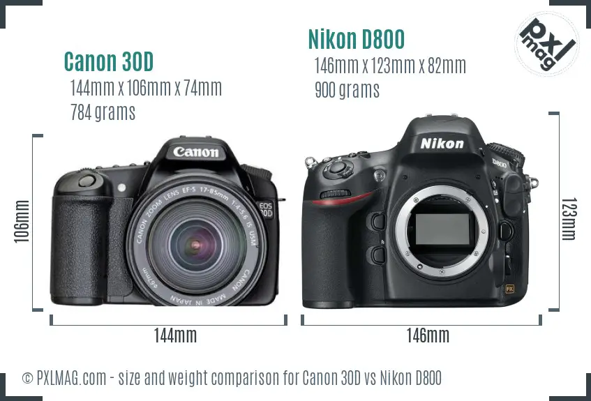 Canon 30D vs Nikon D800 size comparison