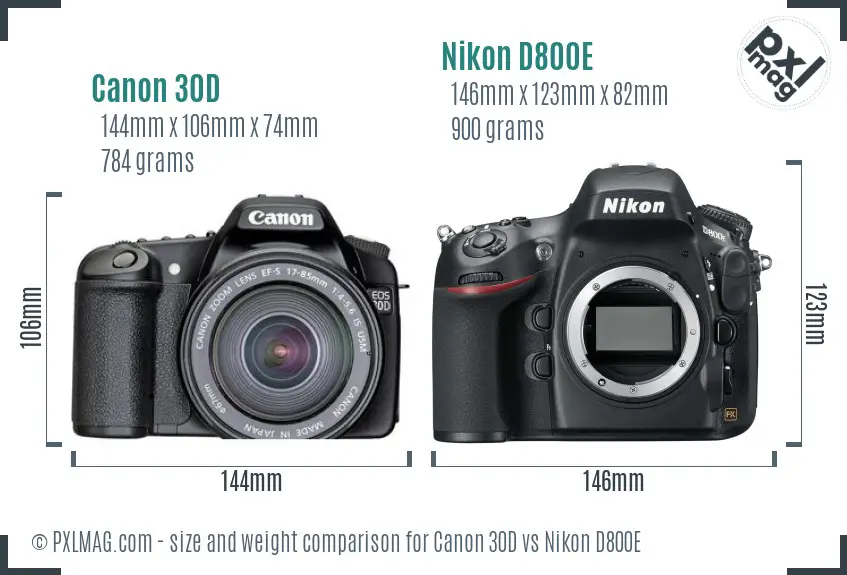Canon EOS 30D and Nikon D800E size comparison