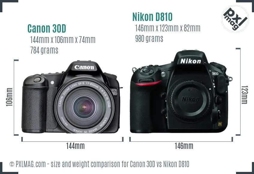 Canon 30D vs Nikon D810 size comparison