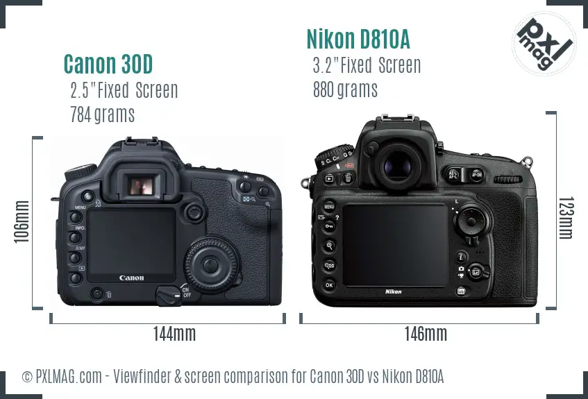 Canon 30D vs Nikon D810A Screen and Viewfinder comparison
