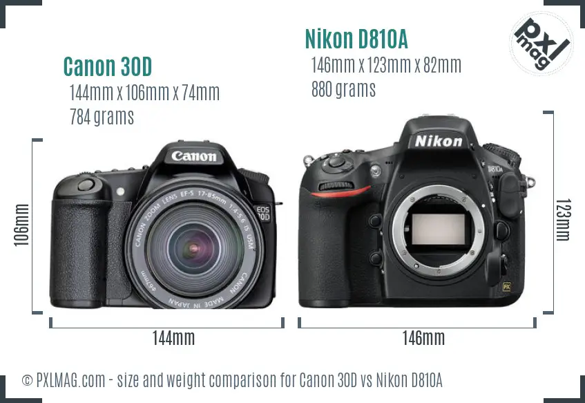 Canon 30D vs Nikon D810A size comparison