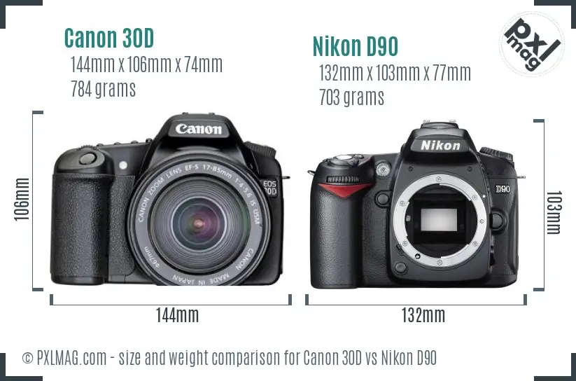 Canon 30D vs Nikon D90 size comparison