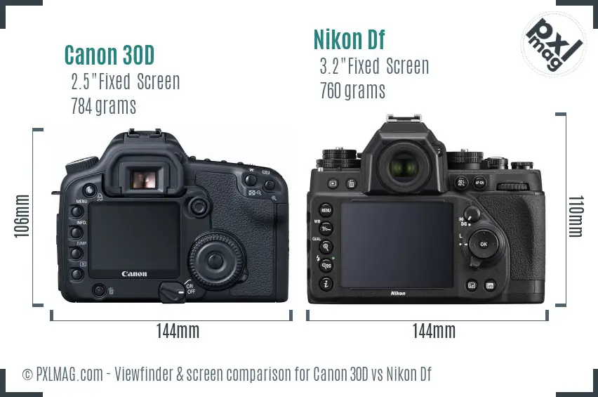 Canon 30D vs Nikon Df Screen and Viewfinder comparison