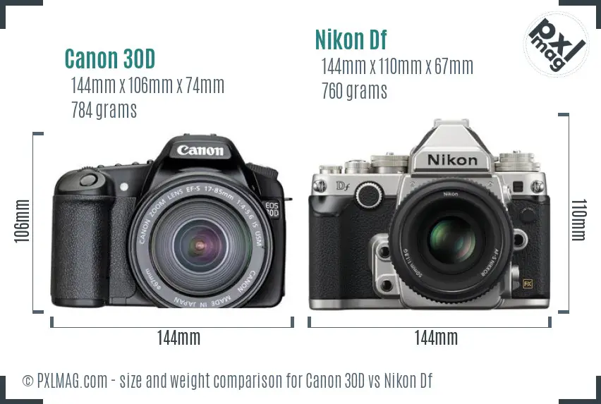 Canon 30D vs Nikon Df size comparison
