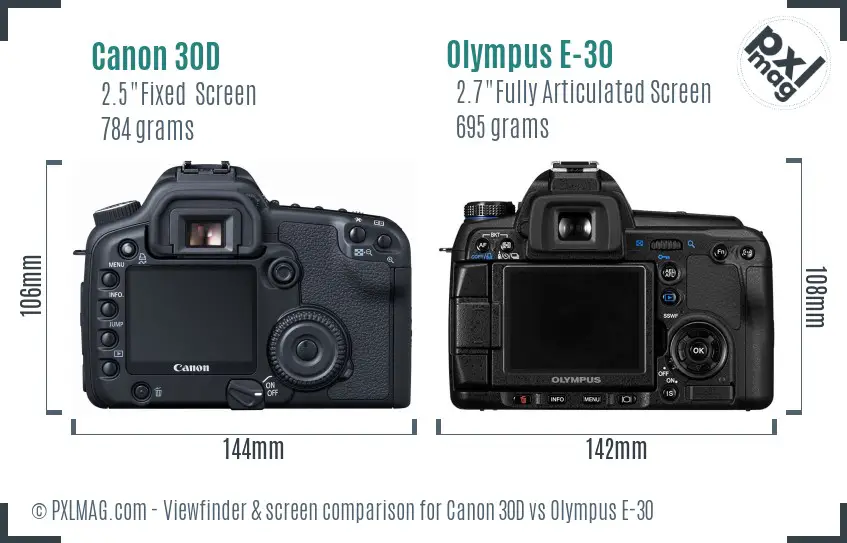 Canon 30D vs Olympus E-30 Screen and Viewfinder comparison