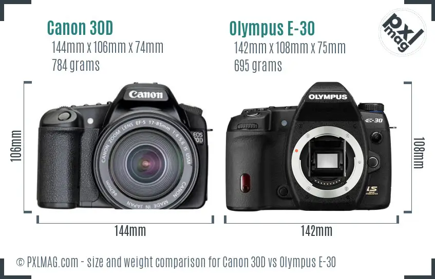 Canon 30D vs Olympus E-30 size comparison