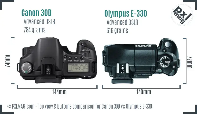 Canon 30D vs Olympus E-330 top view buttons comparison