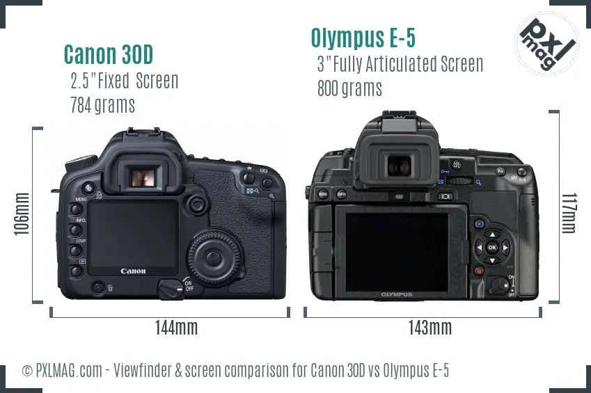 Canon 30D vs Olympus E-5 Screen and Viewfinder comparison