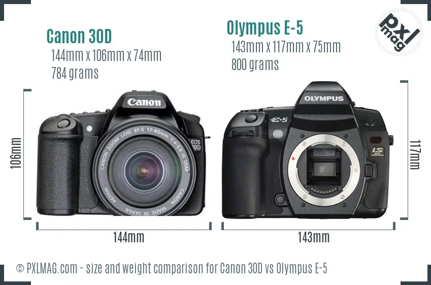 Canon 30D vs Olympus E-5 size comparison