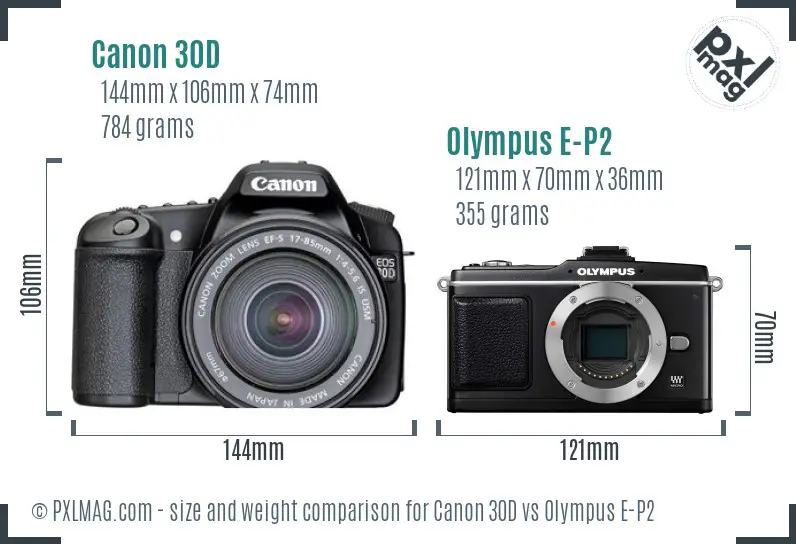 Canon 30D vs Olympus E-P2 size comparison