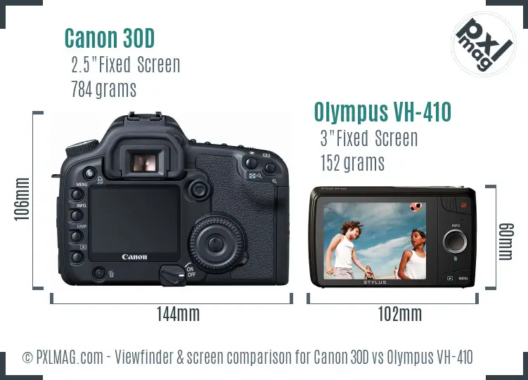Canon 30D vs Olympus VH-410 Screen and Viewfinder comparison