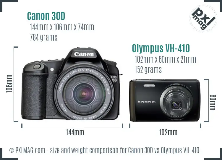 Canon 30D vs Olympus VH-410 size comparison