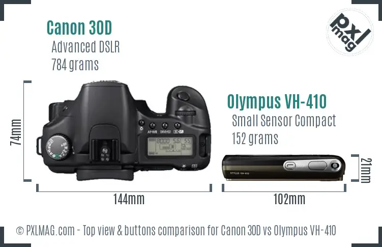 Canon 30D vs Olympus VH-410 top view buttons comparison