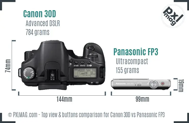 Canon 30D vs Panasonic FP3 top view buttons comparison