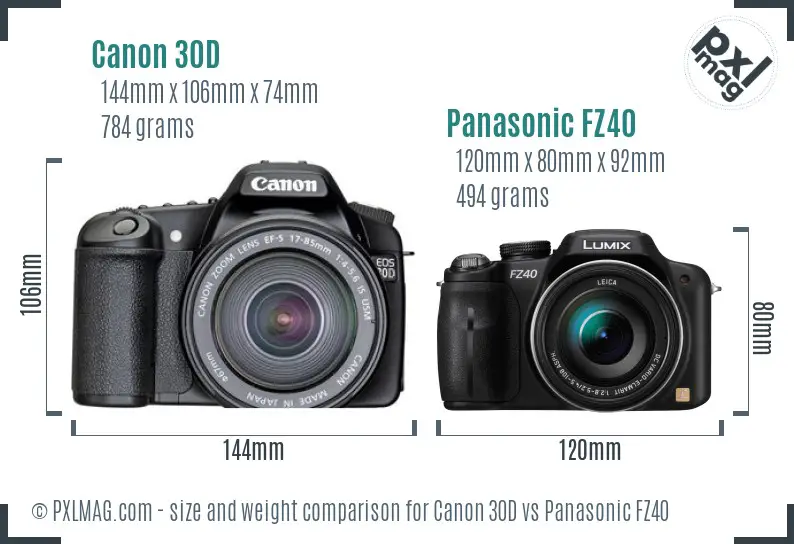 Canon 30D vs Panasonic FZ40 size comparison