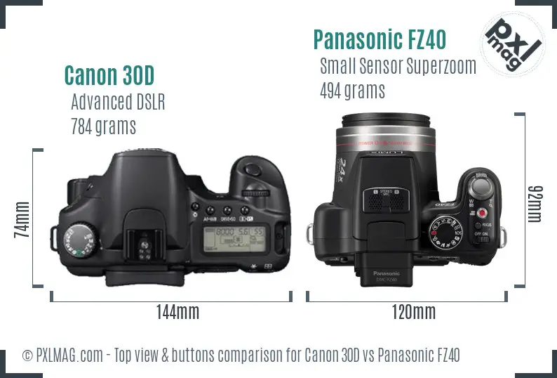 Canon 30D vs Panasonic FZ40 top view buttons comparison