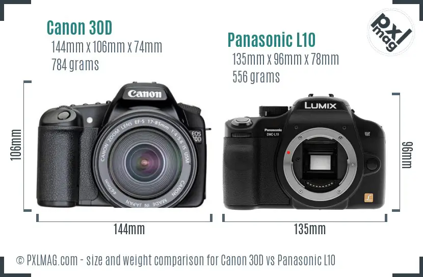 Canon 30D vs Panasonic L10 size comparison