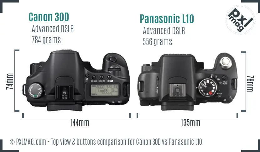 Canon 30D vs Panasonic L10 top view buttons comparison