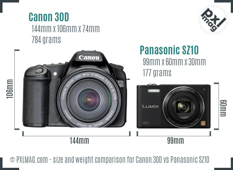 Canon 30D vs Panasonic SZ10 size comparison