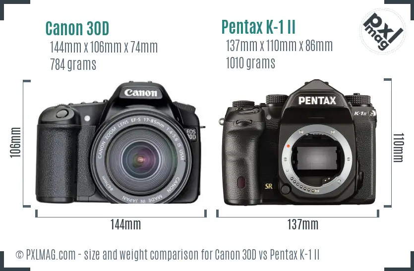 Canon 30D vs Pentax K-1 II size comparison