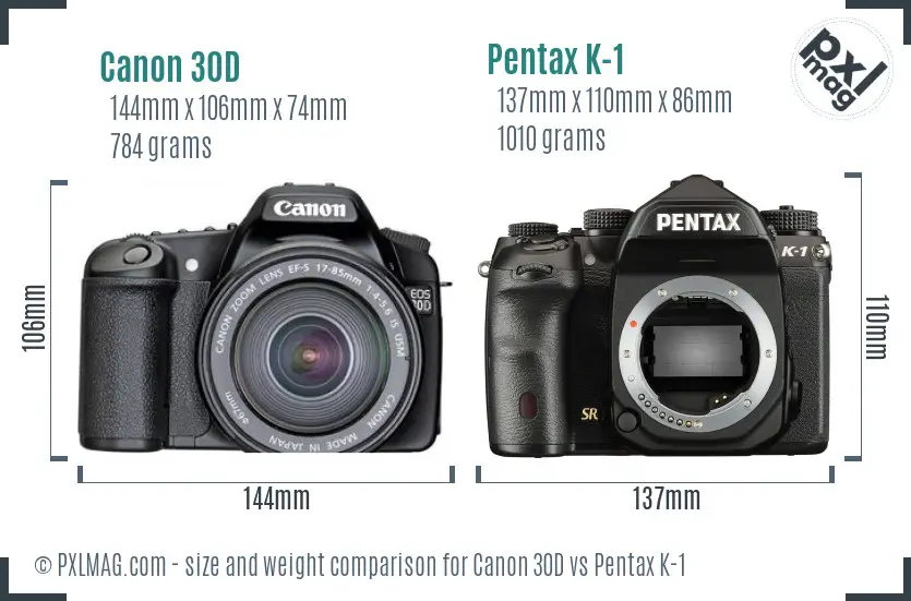 Canon 30D vs Pentax K-1 size comparison