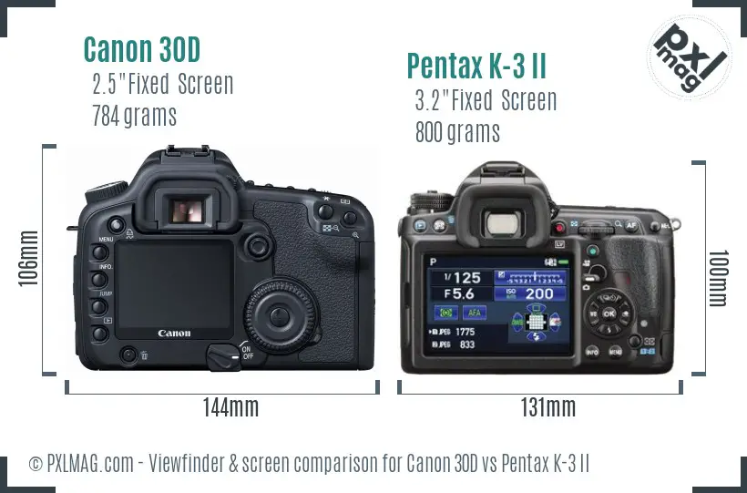 Canon 30D vs Pentax K-3 II Screen and Viewfinder comparison