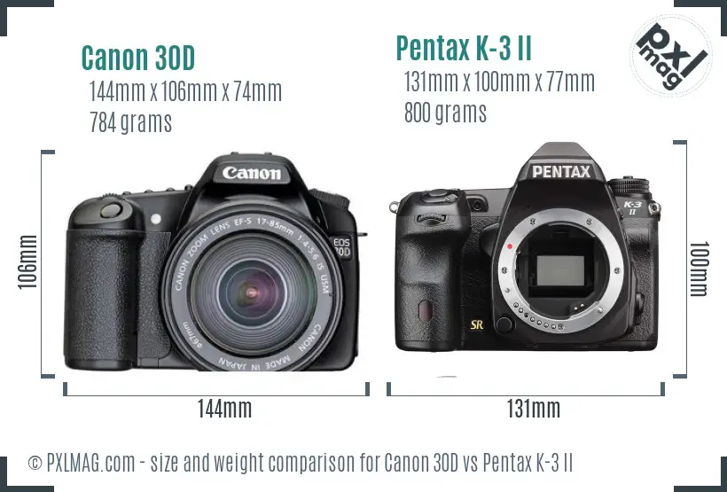 Canon 30D vs Pentax K-3 II size comparison