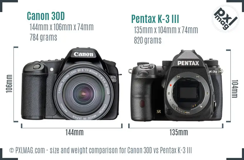 Canon 30D vs Pentax K-3 III size comparison