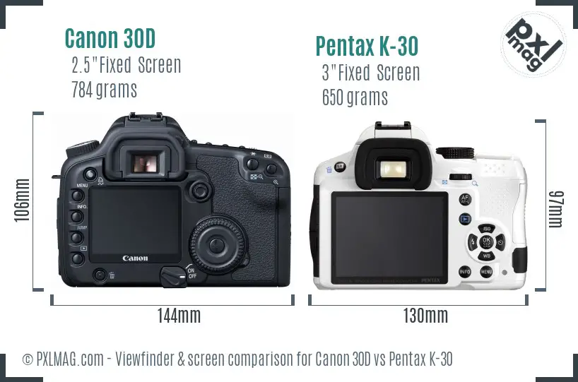 Canon 30D vs Pentax K-30 Screen and Viewfinder comparison