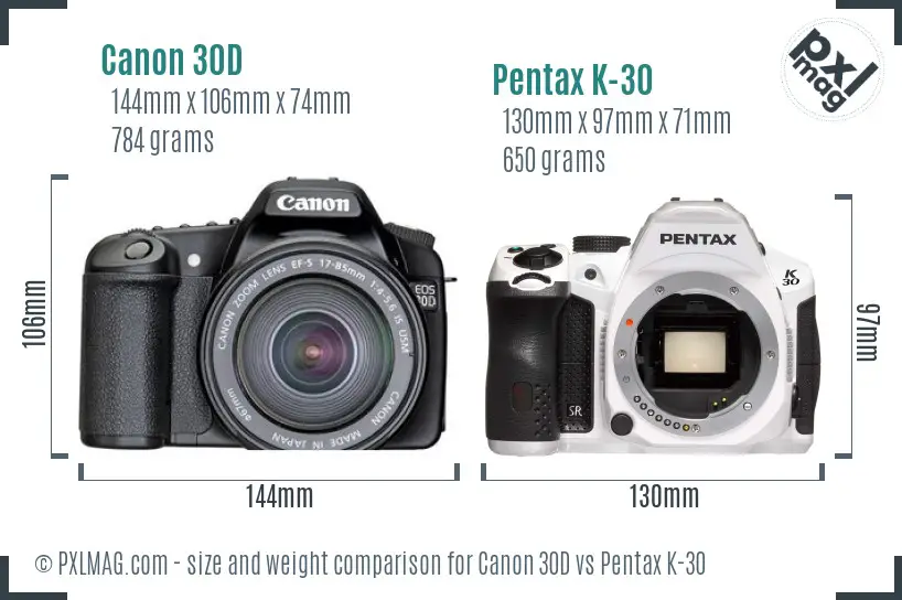 Canon 30D vs Pentax K-30 size comparison