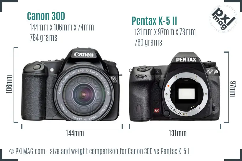 Canon 30D vs Pentax K-5 II size comparison