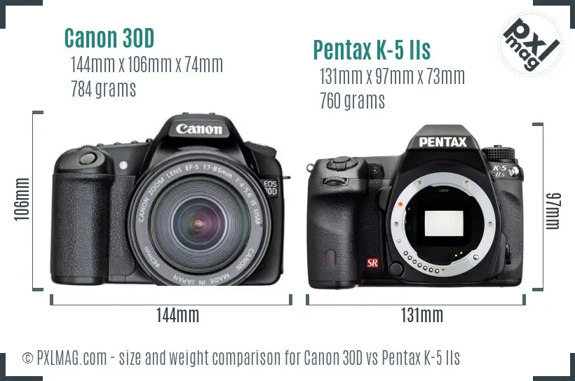 Canon 30D vs Pentax K-5 IIs size comparison
