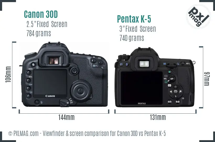 Canon 30D vs Pentax K-5 Screen and Viewfinder comparison
