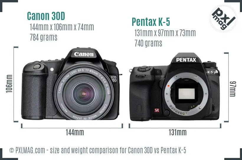 Canon 30D vs Pentax K-5 size comparison