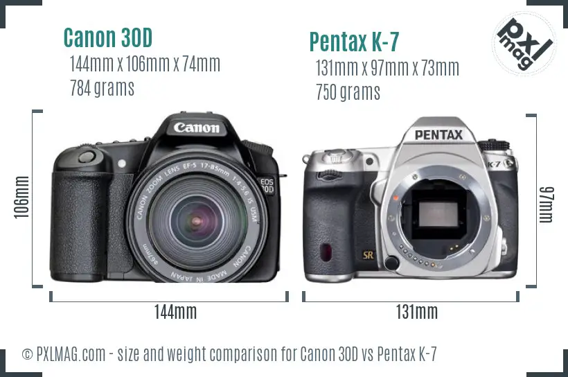 Canon 30D vs Pentax K-7 size comparison