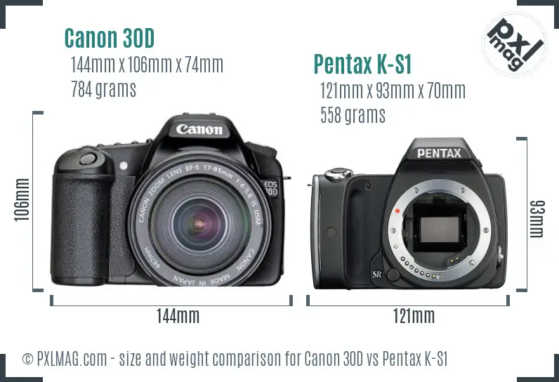 Canon 30D vs Pentax K-S1 size comparison