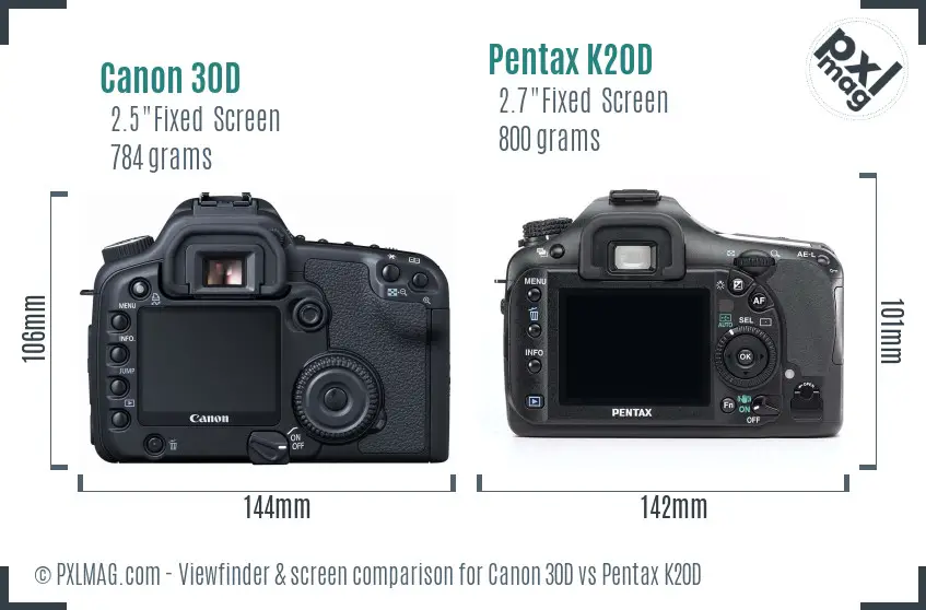 Canon 30D vs Pentax K20D Screen and Viewfinder comparison