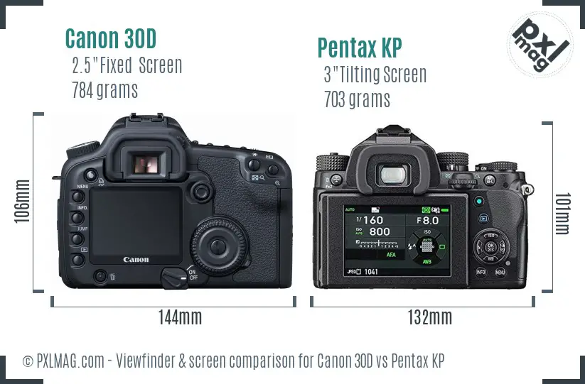 Canon 30D vs Pentax KP Screen and Viewfinder comparison