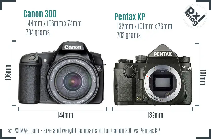 Canon 30D vs Pentax KP size comparison