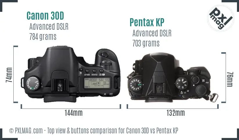 Canon 30D vs Pentax KP top view buttons comparison