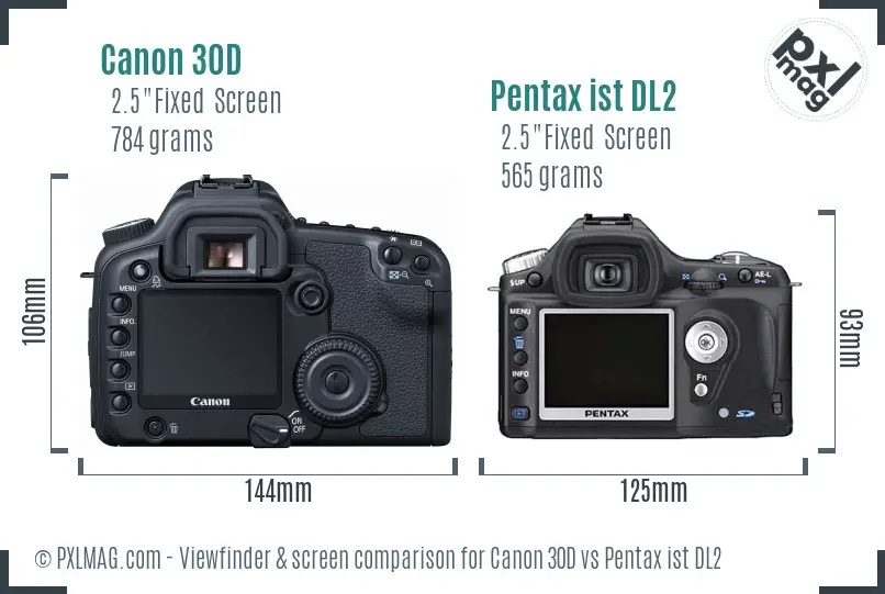 Canon 30D vs Pentax ist DL2 Screen and Viewfinder comparison