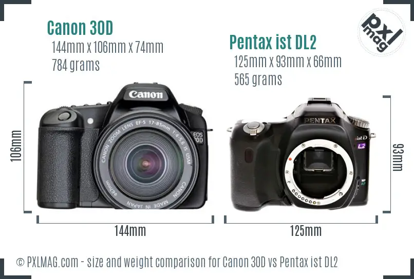 Canon 30D vs Pentax ist DL2 size comparison