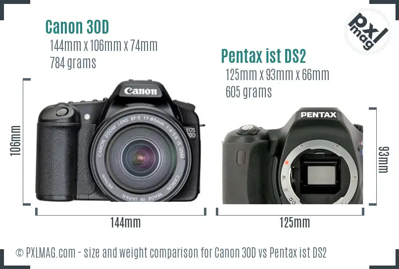 Canon 30D vs Pentax ist DS2 size comparison